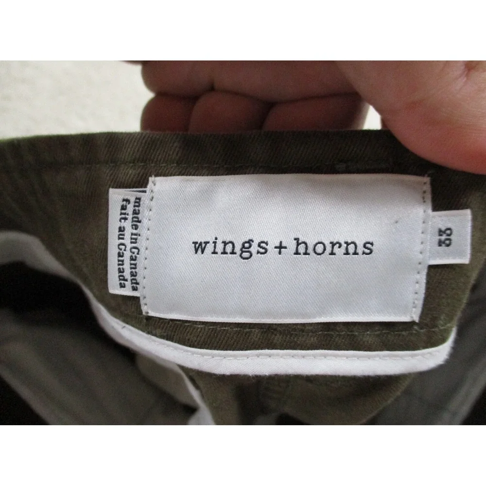 Wings + Horns Pants Mens 33 Green Brown Chino Button Fly Outdoor Casual Preppy A